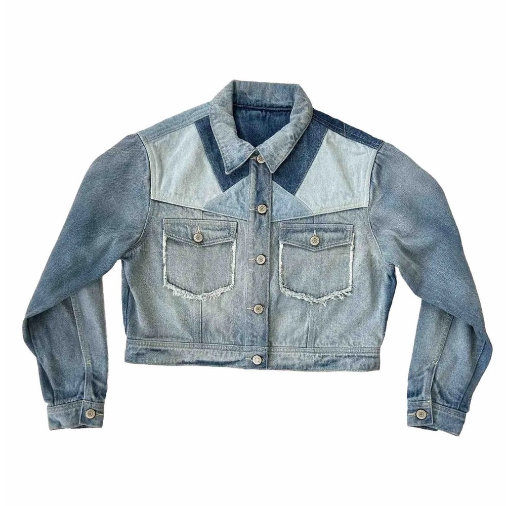 Kancan Denim Jean Patchwork Cropped Jacket Nwot S… - image 5